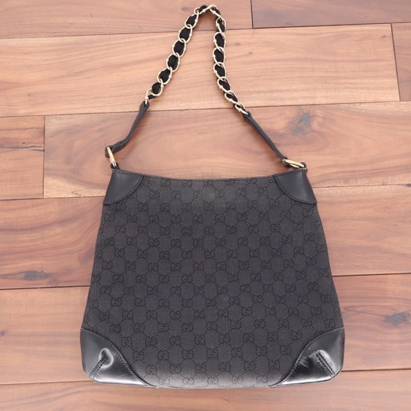Gucci Black Original GG Canvas Shoulder Bag Vintage Black Leather Trim - Picture 12 of 14
